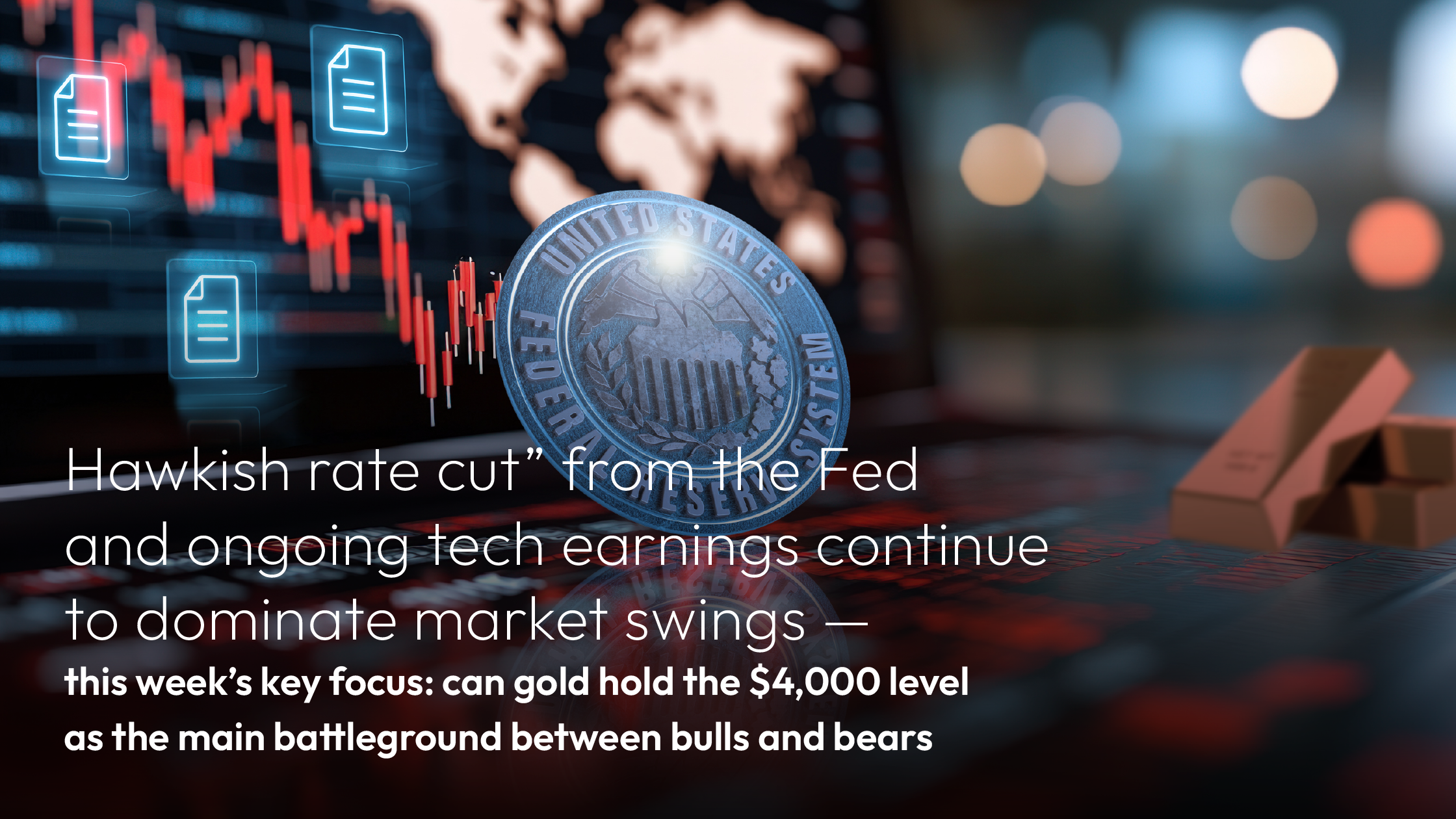 この記事の続きを読む Amillex Daily Market Commentary:“Hawkish rate cut” from the Fed and ongoing tech earnings continue to dominate market swings — this week’s key focus: can gold hold the $4,000 level as the main battleground between bulls and bears